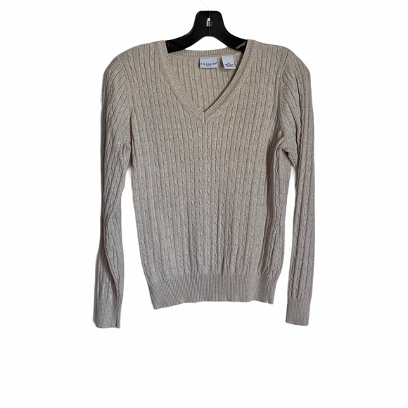 VINTAGE BASIC OATMEAL V NECK SWEATER - Picture 2 of 5